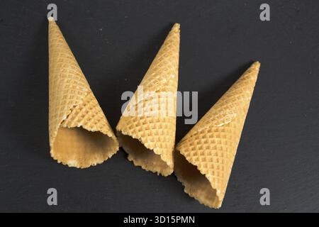Three empty ice cream cones Stock Photo