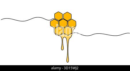 Honeycomb honey icon Continuous one line drawing Editable stroke. Stock Vector