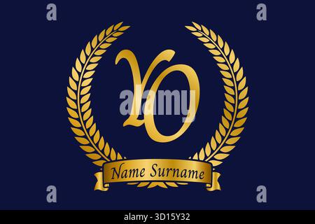 Initial letter Y and O, YO monogram logo design with laurel wreath. Luxury golden emblem with calligraphy font. Stock Vector