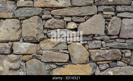Traditional Dry Stone Wall Texture with Natural Stones Stock Photo
