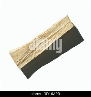 Single long wooden plank casting shadow on white background. Stock Photo