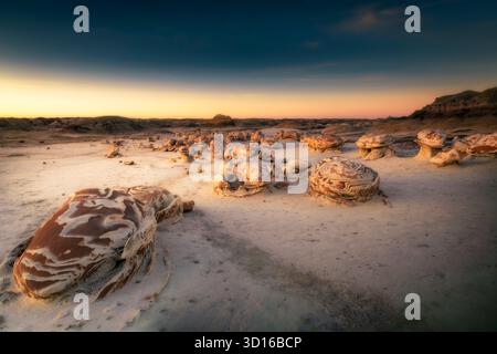 Bisti badland's alien egg hatchery at sunset Stock Photo