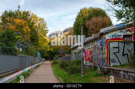Paris, France - 10 24 2025 : the Petite Ceinture, a former railway line around Paris, near the Porte de Versailles Stock Photo