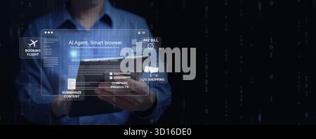 AI-powered smart browser system performing digital tasks automatically such as booking, payment, and product comparison. Automation, and the evolution Stock Photo