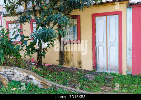 Fake doors and windows painted on wall, Cananeia, Brazil Stock Photo