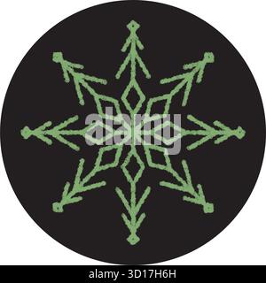 Chalk Snowflake Icon Round Label Stock Vector