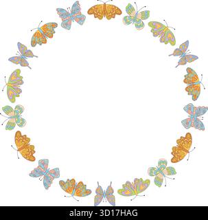 Groovy Retro Butterfly Floral Border Pattern Stock Vector