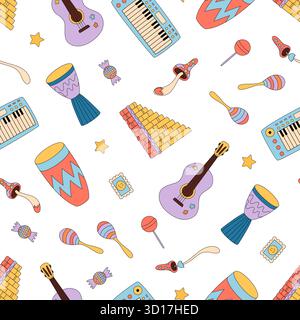 Groovy Retro Seamless Music Pattern Background Stock Vector