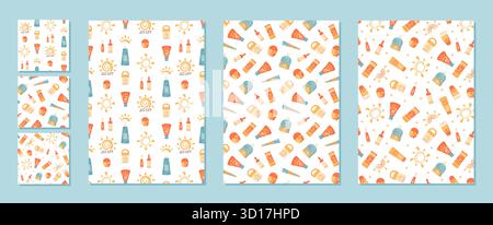 Cartoon Seamless Pattern Sunscreen Bottle Shapes Stock Vector