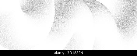Stippled wavy sand grain texture. Dotted curved wave gradient background. Grunge gritty noise dot work wallpaper with particles, granules, speckles. Vector halftone cloudy grit backdrop overlay Stock Vector
