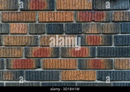 Abstract detail of multiple rows of multi-colored, textured bricks. Stock Photo