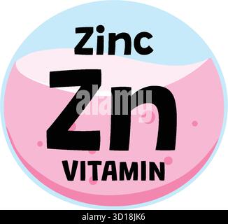 Bold zinc vitamin symbol in circular flat design, pastel colors, modern vector illustration Stock Vector