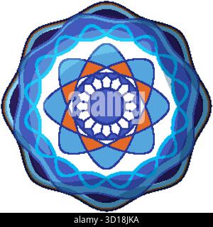 Intricate blue mandala vector with layered geometric shapes, radial symmetry, and vibrant color accents Stock Vector