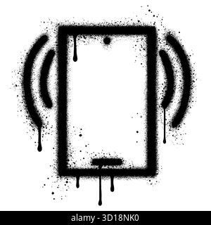 Spray Painted Graffiti Mobile phone isolated with a white background. Vector design street art.EPS 10. Stock Vector