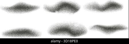 Grain noise gradient wavy dynamic shapes set. Powder textured black graphic elements. Cosmetic dark clay dotwork. Organic scrub with splashes dry form Stock Vector