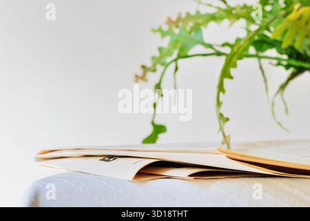 Folded newspapers on table , leisure time or professional occupation , Stock Photo
