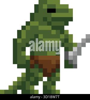 Lizard Fantasy Pixel Art Game Cartoon Character Stock Vector