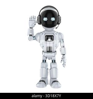 Cute and small artificial intelligence personal assistant robot hand up isolated Stock Photo