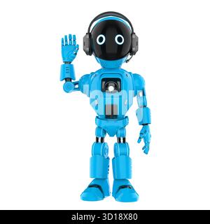 Cute and small artificial intelligence personal assistant robot hand up isolated Stock Photo