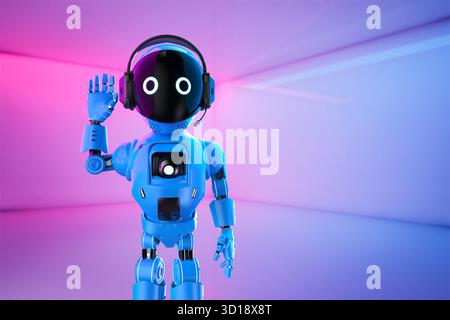 Cute and small artificial intelligence personal assistant robot hand up Stock Photo