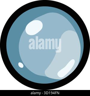 A glossy light blue sphere with dark rim highlights a smooth polished gemstone or marble Stock Vector