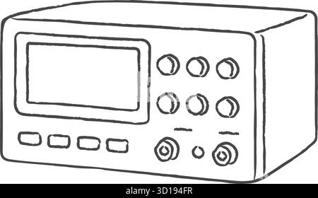 A rectangular device with screen buttons and knobs depicted in simple line art suggests a test instrument Stock Vector