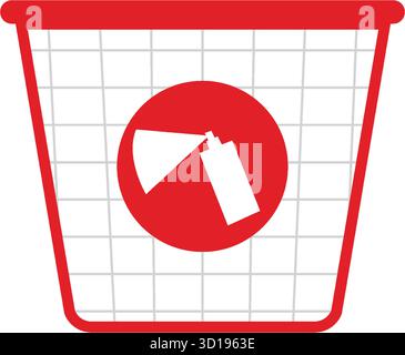 Red outlined bin with aerosol spray can icon, flat vector style, simple color palette Stock Vector