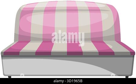 Modern pink and white striped sofa in flat vector style, front view, clean background Stock Vector