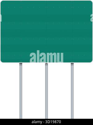 Vector illustration of large size blank American cities, counties or states green road sign with reflective texture on metallic posts Stock Vector