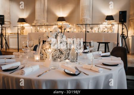 Elegant Wedding Reception Table Setting Stock Photo