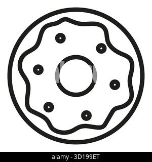 Donut sweet icon. Dessert food ring symbol. Outline bakery Vector sign. Round snack illustration. EPS 10. Stock Vector