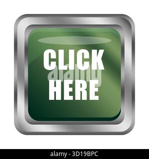 Green CLICK HERE button. Action call to. Vector web element. Shiny navigation icon. EPS 10. Stock Vector