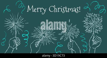 Hands holding burning sparklers and serpentine Stock Vector