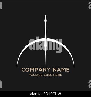 Simple Vector Illustration of a Rocket Launching From Planet Earth Forming an Arrow Symbol Stock Vector