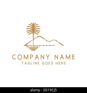 Vector Illustration of an Oasis in the Middle of the Desert with Date Palm Trees and Desert Fields Stock Vector