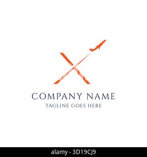 Initial Letter X with Flying Commercial Plane for Airline Tourism Icon Symbol Logo Design Vector Stock Vector