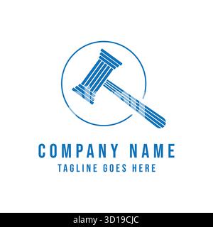 Blue Wooden Court Gavel Hammer for Advocate Law Firm Icon Symbol Illustration Logo Design Vector Stock Vector