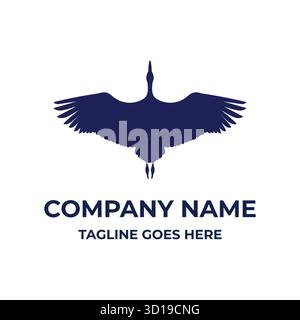 Spread Wings Flying Stork Egret Heron Flamingo Up View Silhouette Illustration Logo Design Vector Stock Vector