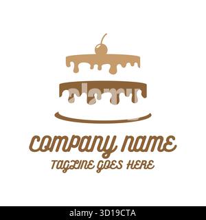 Sweet Chocolate Birthday Cake Icon Illustration Logo Design Vector Stock Vector