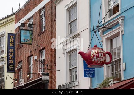 LONDON, GREAT BRITAIN - SEPTEMBER 20, 2014: These are the signs on Portobello Road in Notting Hill, where the famous market is located. Stock Photo