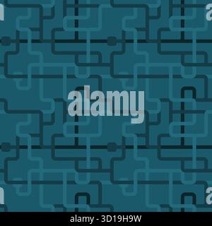 Seamless utility infrastructure pattern - connecting pipes geometric maze design. Water piping background. Stock Vector