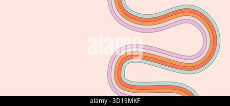 Retro styled wavy multicolored line on light beige background Stock Vector
