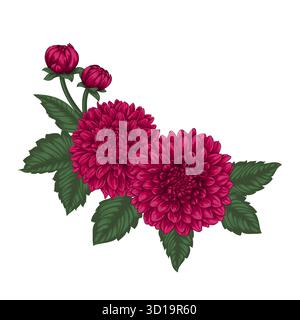 beautiful bouquet dahlias with the effect of a watercolor drawing isolated on background. design greeting card and invitation of the wedding, birthday Stock Vector