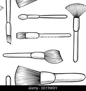 seamless pattern. Black and white Make up brushes for cosmetics on the white background. hand drawn fashion illustration. Beautiful design for sale Stock Vector