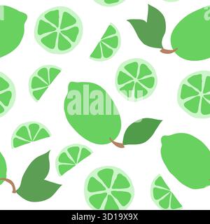 Beautiful seamless doodle pattern with cute green limes and slice silhouette. Hand drawn trendy background. design background greeting cards, invitati Stock Vector