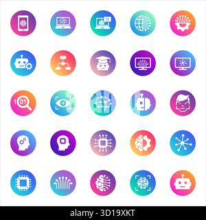 vector icons on color gradient rounds Stock Vector