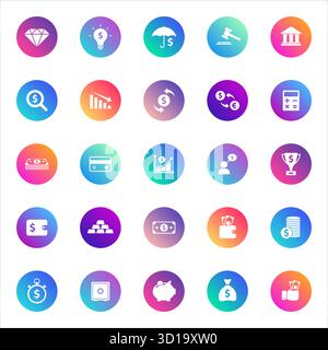 vector icons on color gradient rounds Stock Vector
