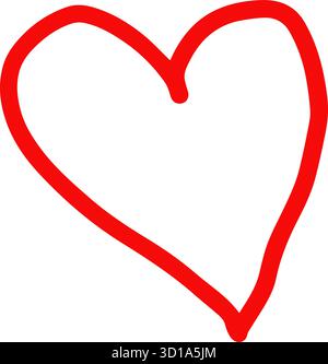 Red hand drawn thin line heart love symbol vector isolated on white for valentine romantic art design expressing affection emotion care and happiness Stock Vector