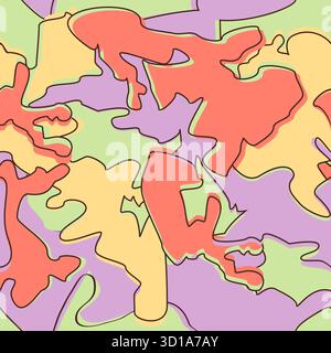Pastel Camouflage Seamless Pattern in Red Pink Green abstract background. Modern clothing style masking camo repeat print.Graphic design vector illust Stock Vector