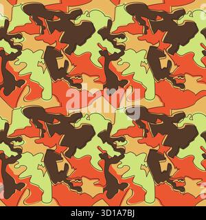 Seamless Camouflage Pattern in Brown Orange Green background. Modern clothing style masking camo repeat print. Earthy colors. Graphic design vector il Stock Vector